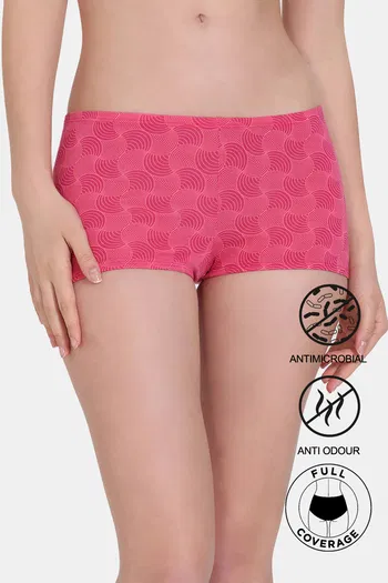 Buy Zivame Anti-Microbial Low Rise Full Coverage Boyshort Panty - Illusion Print Pink